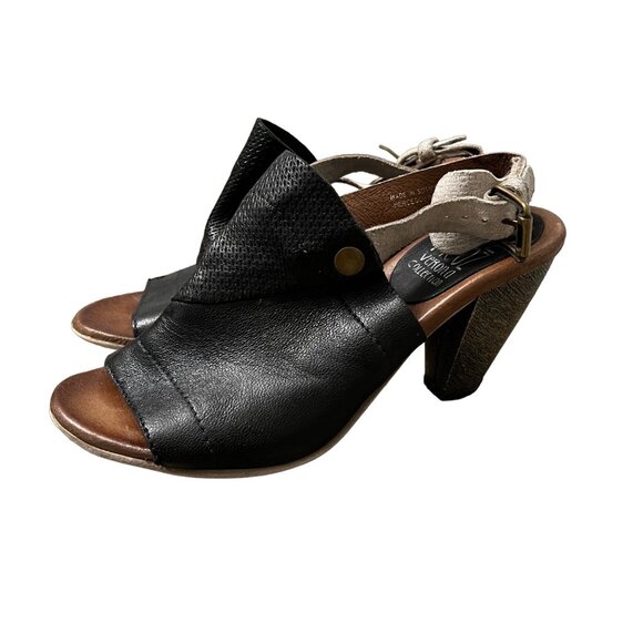 Miz Mooz Black Leather Millicent Slingback Open Toe Heel Sandals Size 9 - Picture 1 of 9